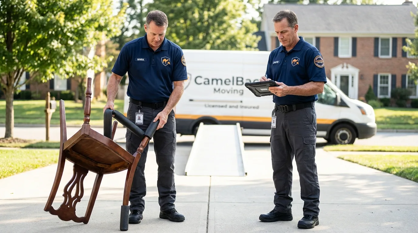 Movers inspecting furniture for damage prevention before loading in Havana, FL