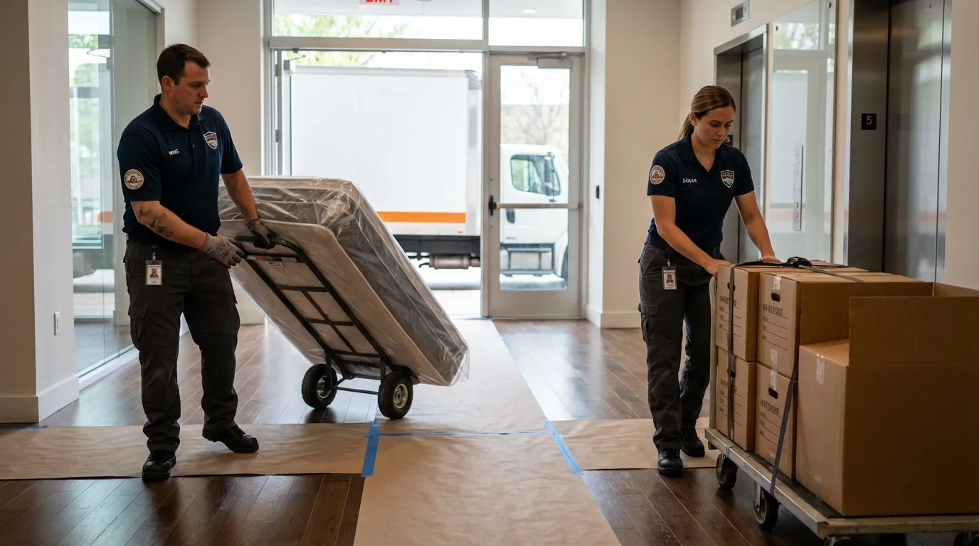 Professional apartment movers loading elevator in Havana, FL